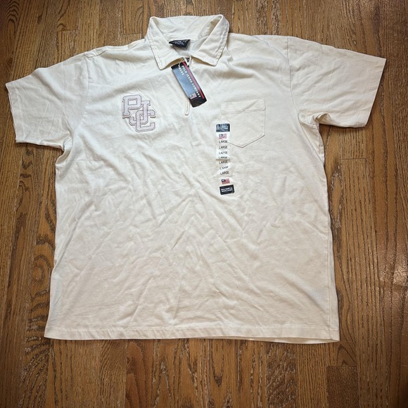 Polo Ralph Lauren Polo Shirt Mens Large Beige Zip Collar Pocket RL Logo Cotton - Picture 1 of 11